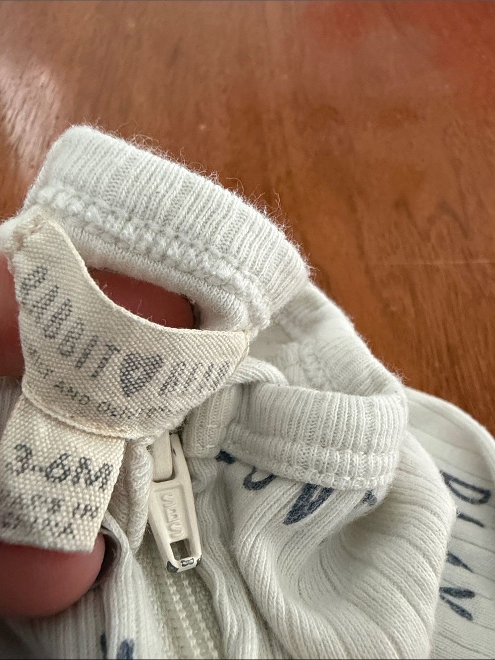 🍊5/$25 Rabbit + Bear Organic Ribbed Footed One-Piece with Navy Lettering - Picture 5 of 6